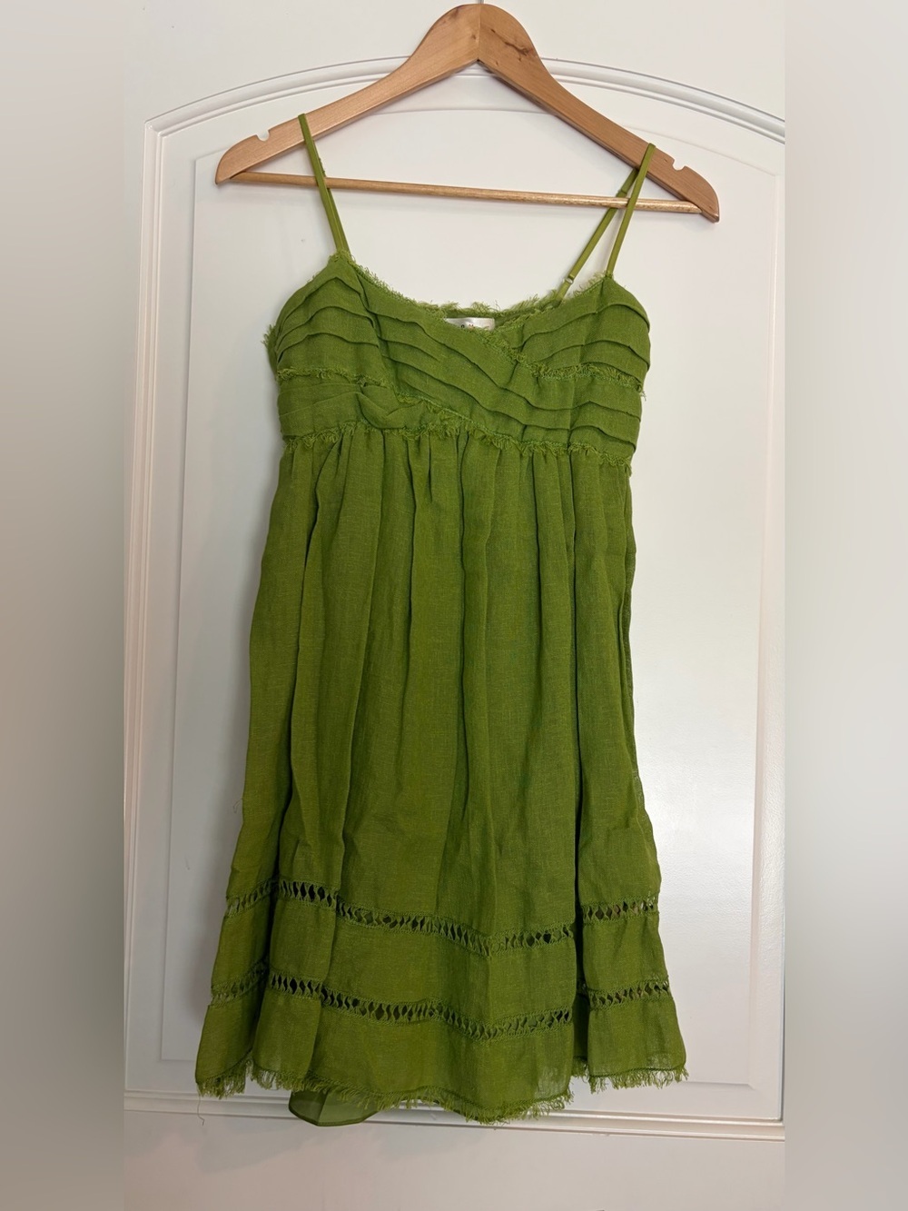 Studio M Lime Green Linen-Blend Fairy Feminine Playful Dress Size XS